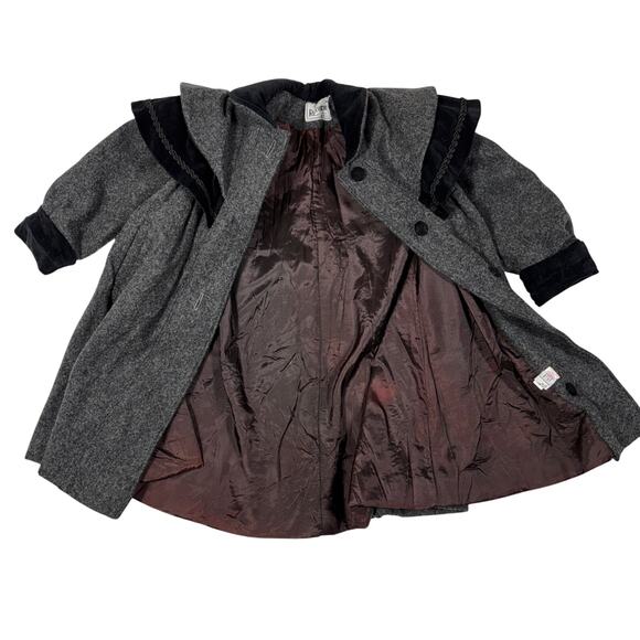 Rothschild Child's Wool Coat Sailor Collar Black Velvet Bow Girl Size 4 Rare Vtg - Picture 8 of 13